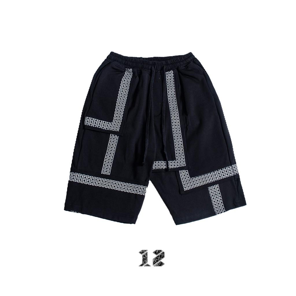 Quần Short Nam 12.DESTINY Chi Tiết Xếp Lớp Nổi Bật Với Hoạ Tiết Bandana Chất Liệu Mì Hàn Màu Đen (THIẾT KẾ ĐỘC QUYỀN)