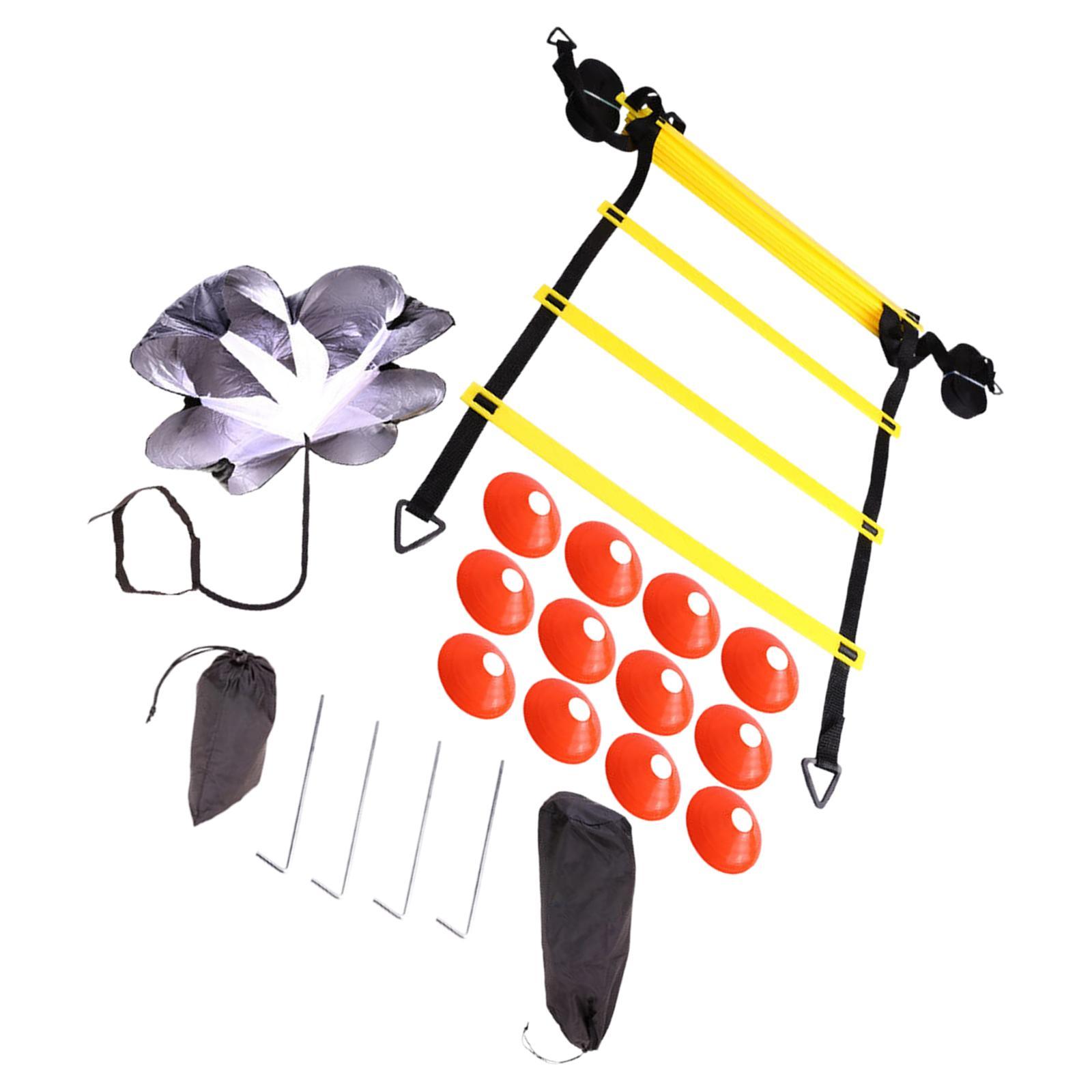19.7ft Agility Ladder Training Set, Disc Cones, Resistance Parachute with Storage Pouch Trainer Equipment Workout for Sports, Track and Field