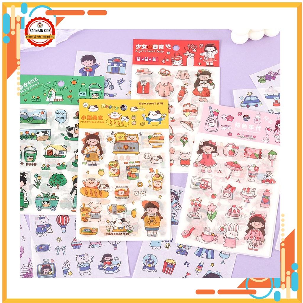 Set 4 tấm Sticker cute dễ thương, hình dán cute sticker trang trí sổ đáng yêu giá rẻ