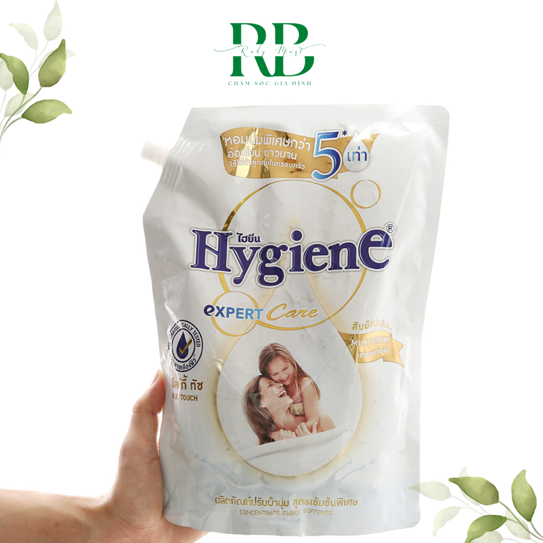 Nước Xả Vải Hygiene Trắng Đậm Đặc Milky Touch Túi 1.3 lít Dùng Cho Quần Áo Em Bé Thơm Lâu Mềm Vải Thái Lan