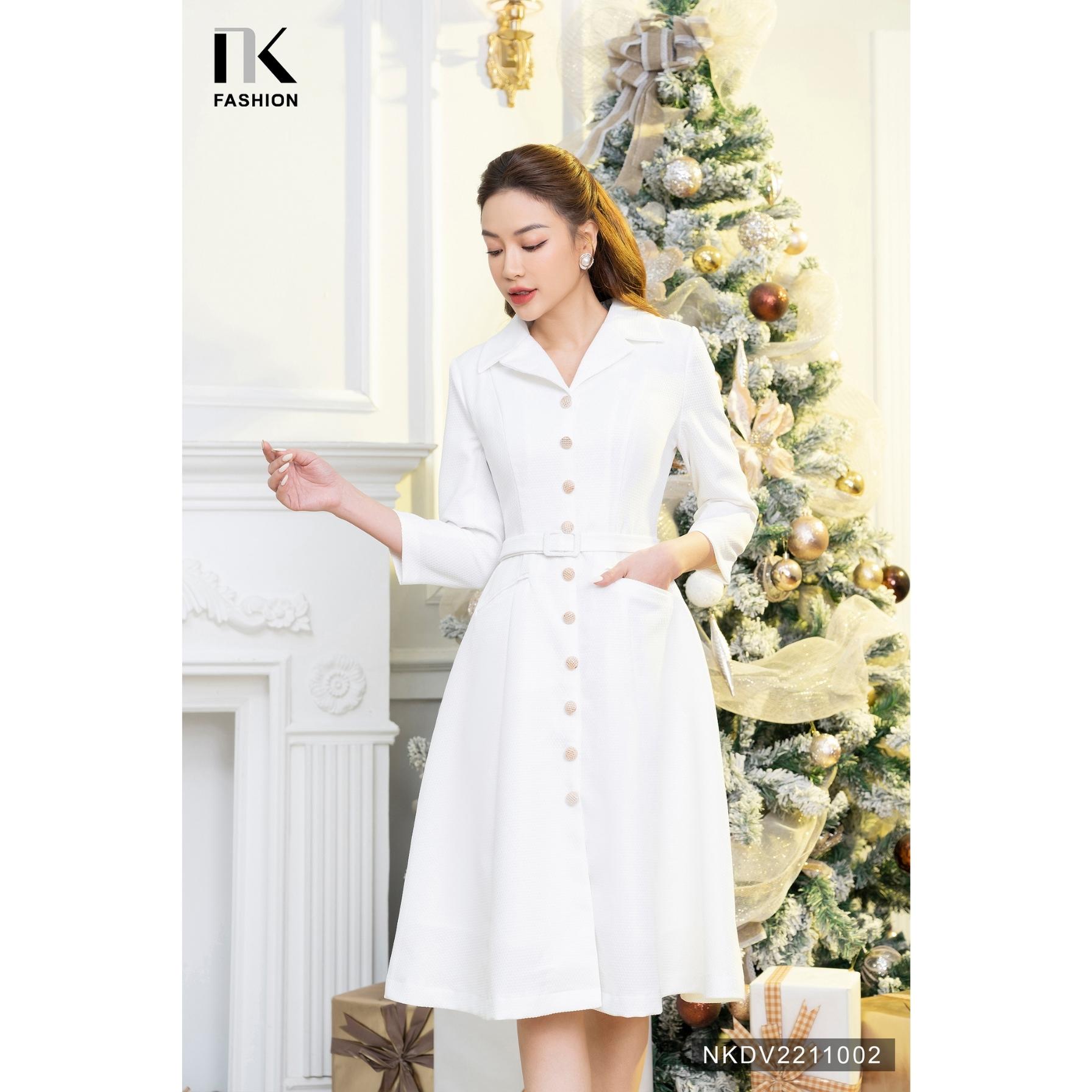 Đầm Xòe Cổ Sơ Mi NK FASHION Thiết Kế Đai Bọc 2 Nắp Túi Thanh Lịch Chất Liệu Cao Cấp Đứng Phom NKDV2211002