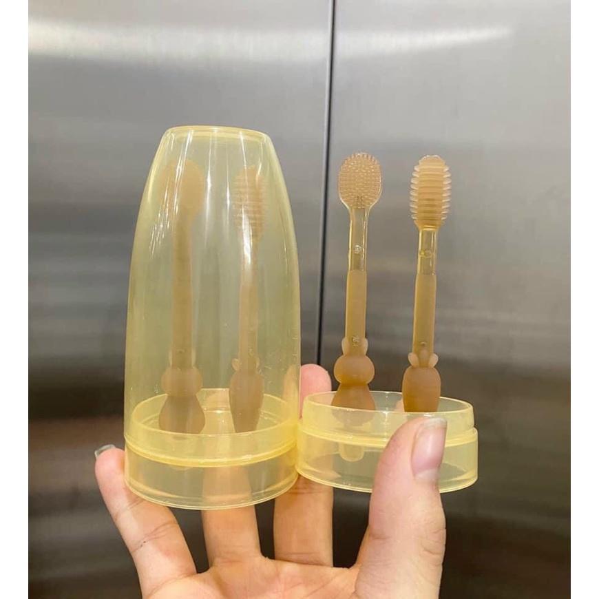 Bộ Rơ Lưỡi Kèm Bàn Chải Đánh Răng Silicone Siêu Mềm Cho Bé Từ 0 - 18 Tháng Tuổi - Tưa Lưỡi Silicone