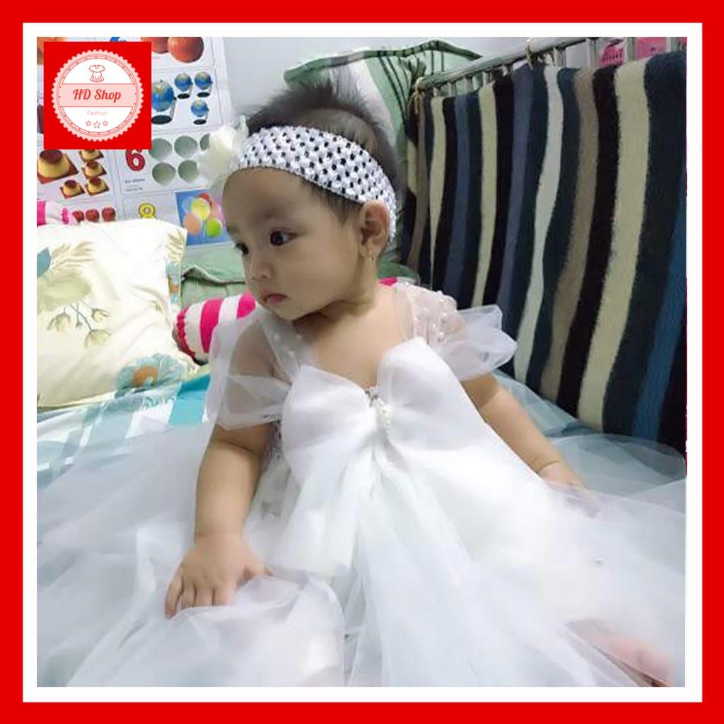 Váy bé gái trắng nơ đính đá
