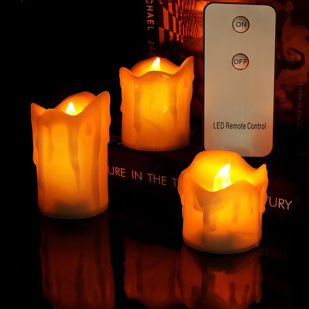 3pcs Flameless Battery Operated Flickering Candles Realistic and Bright Flickering Bulb Battery Operated Flameless ELEN