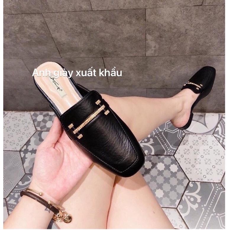 DL37 -Dép sục mũi vuông da lì mềm khoá ngang đá
