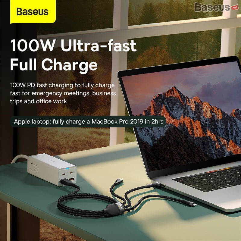 Cáp sạc nhanh 3 đầu Baseus Flash Series Ⅱ PRO Two-for-three Charging Cable U+C to M+L+C 100W (Hàng chính hãng)