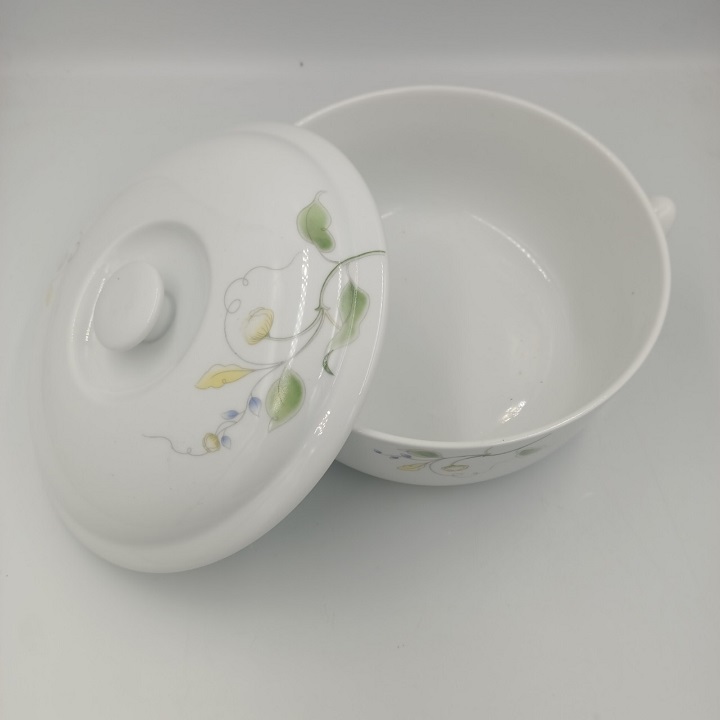 Âu sứ 2 tai có nắp nắp đậy decor hoa dây xanh hạnh phúc sứ long phương cao cấp