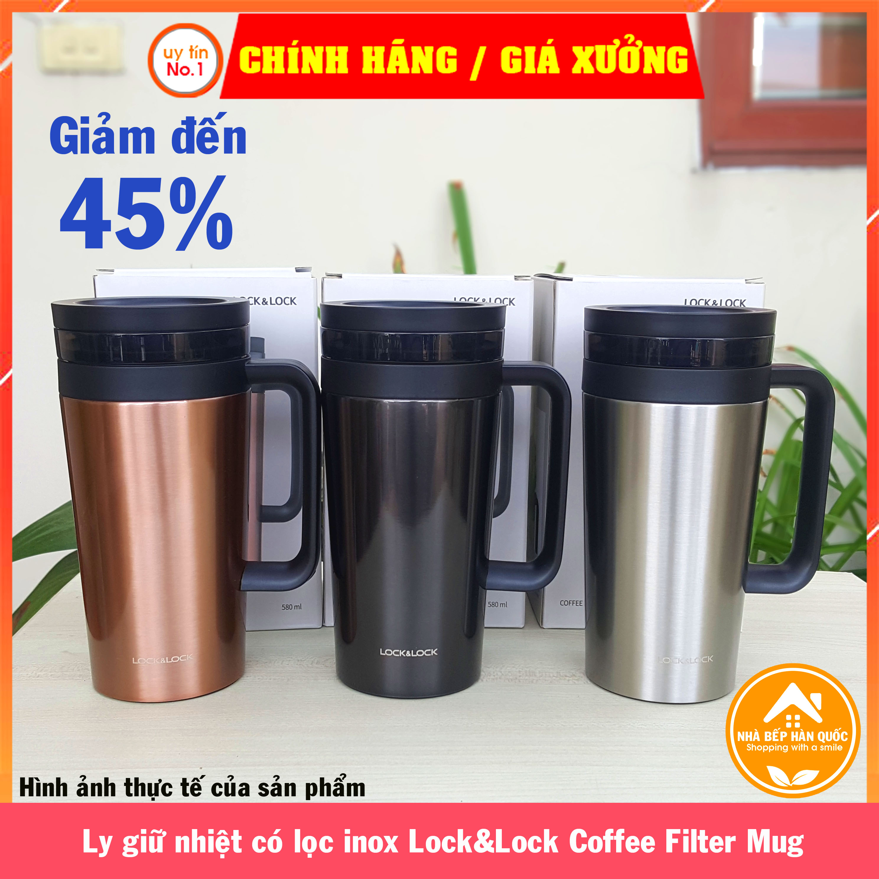 Ly giữ nhiệt có lọc bằng inox Lock&amp;Lock Coffee filter mug dung tích 580ml LHC4197