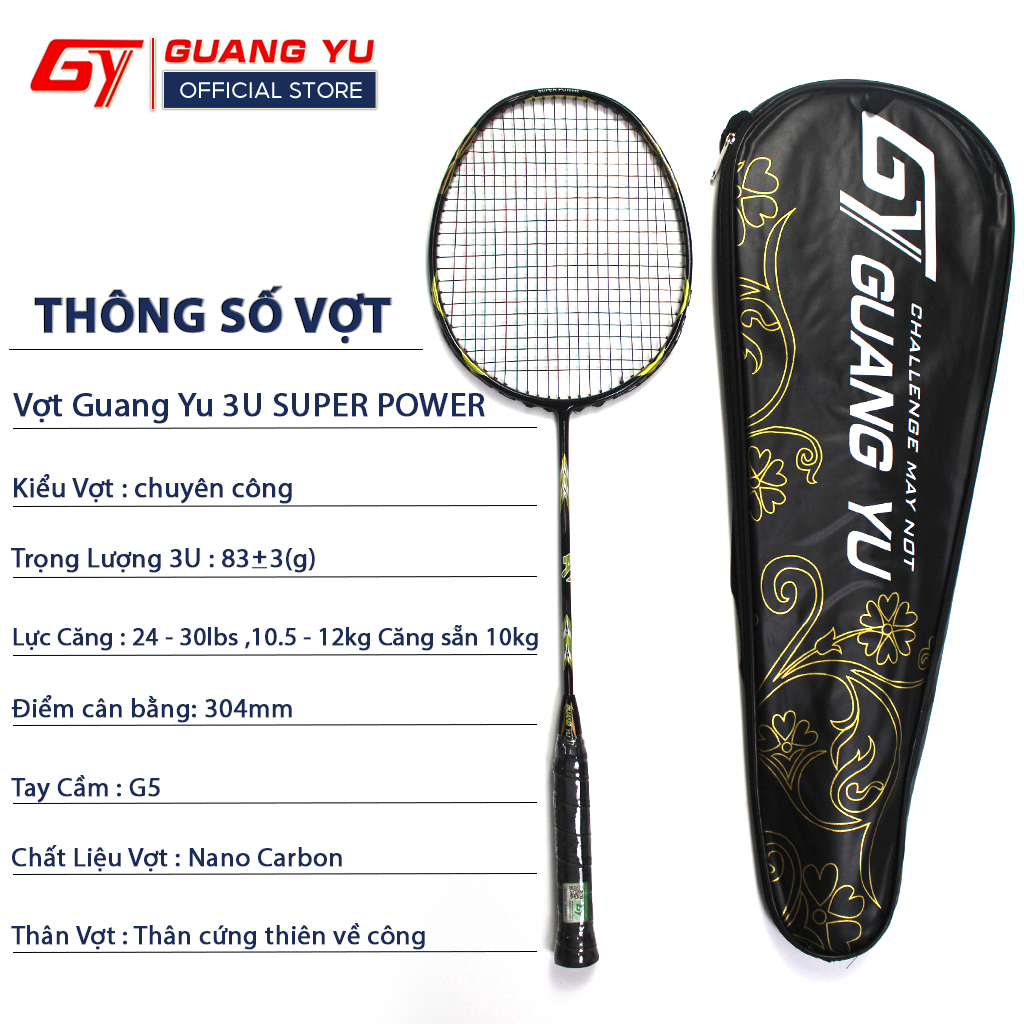 Vợt Cầu Lông Chính Hãng GUANG YU 3U SUPER POWER Chuyên Tấn Công Khung Vợt Carbon Cao Cấp Lưới Căng Sẵn 10KG-KN02