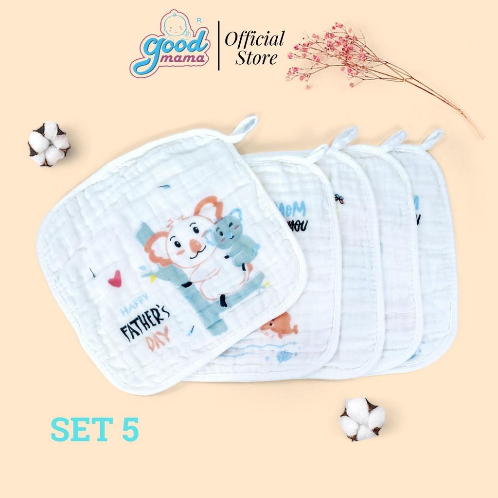 Khăn Sữa Goodmama 6 Lớp MUSLIN - SET 5 Khăn 30x30cm