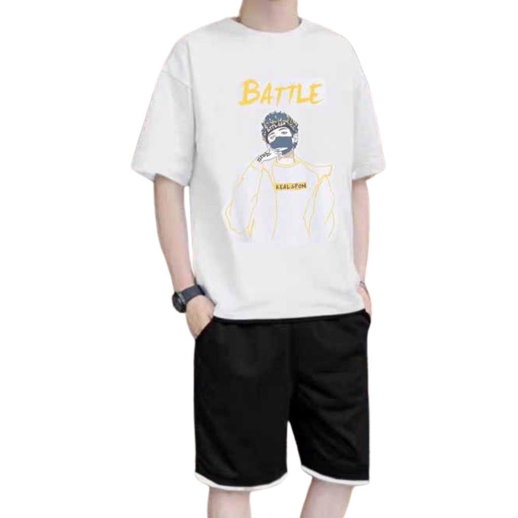 Bộ Đồ Nam Mùa Hè Thể Thao Unisex Quần Short Áo Thun Họa Tiết In Chữ BATTLE Ulzzang thoitrangnamdt