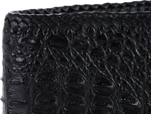 Hình ảnh Bóp nam Huy Hoàng da cá sấu nguyên con đan viền màu đen HT2762