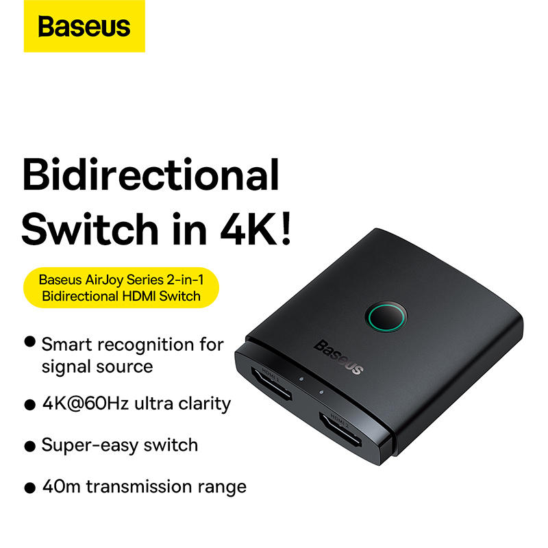 Thiết Bị Chia Cổng HDMI Baseus AirJoy Series 2-in-1 Bidirectional HDMI Switch Cluster Black (Hàng chính hãng)