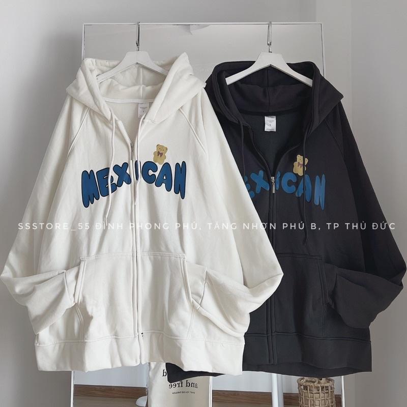 Áo khoác hoodie zip Mexican có nón vải nỉ bông màu trắng, đen form rộng unisex nam nữ - SSSTore
