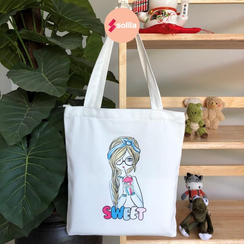 Túi tote bag vải canvas mềm đẹp có khóa và túi phụ cho bạn nữ đi học đi làm thời trang hàn quốc