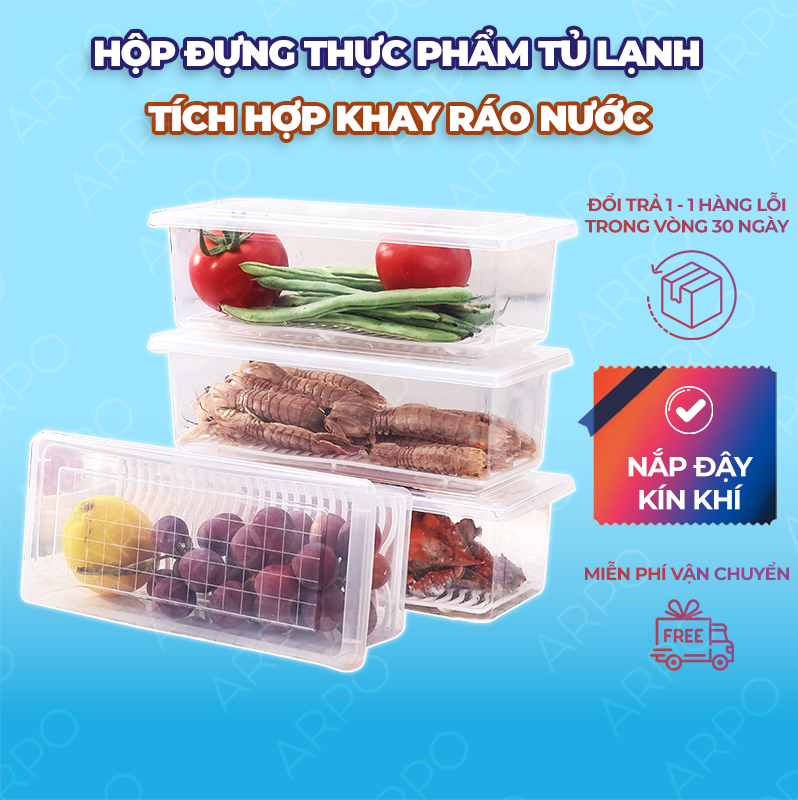 Hộp Nhựa Tủ Lạnh Bảo Quản Thực Phẩm Trong Suốt TÍch Hợp Khay Ráo Nước Giúp Thức Ăn Tươi Lâu - Hộp Tủ Lạnh Có Nắp