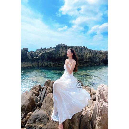 HOANGYEN - AMIE đầm trắng cúp ngực nhún hong chân váy nối tầng phù hợp đi biển, chụp ảnh, dạo phố, tiệc hồ bơi