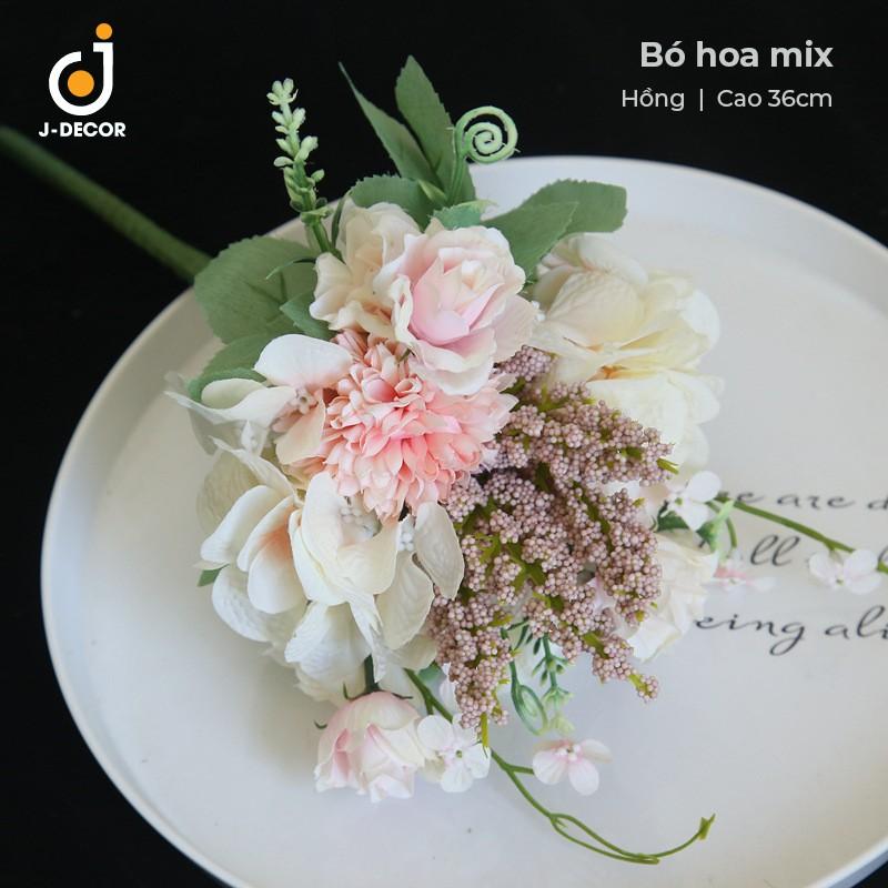 BÓ HOA LỤA MIX SẴN, sang trọng, độc lạ, hoa lụa cao cấp 08