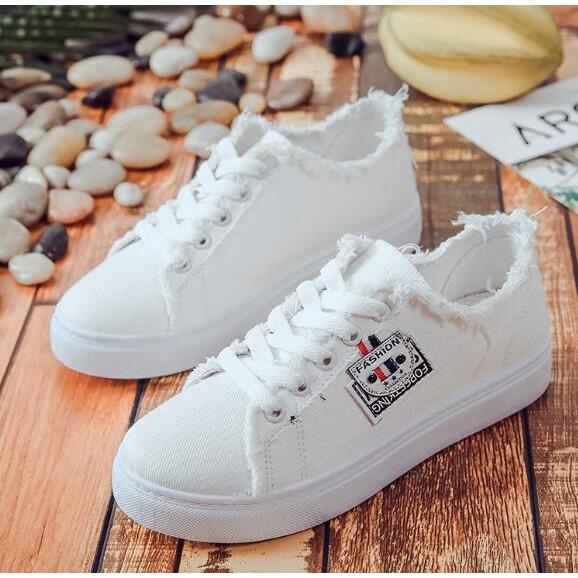 Giày sneaker vải bố cổ thấp phong cách Hàn Quốc cho nữ