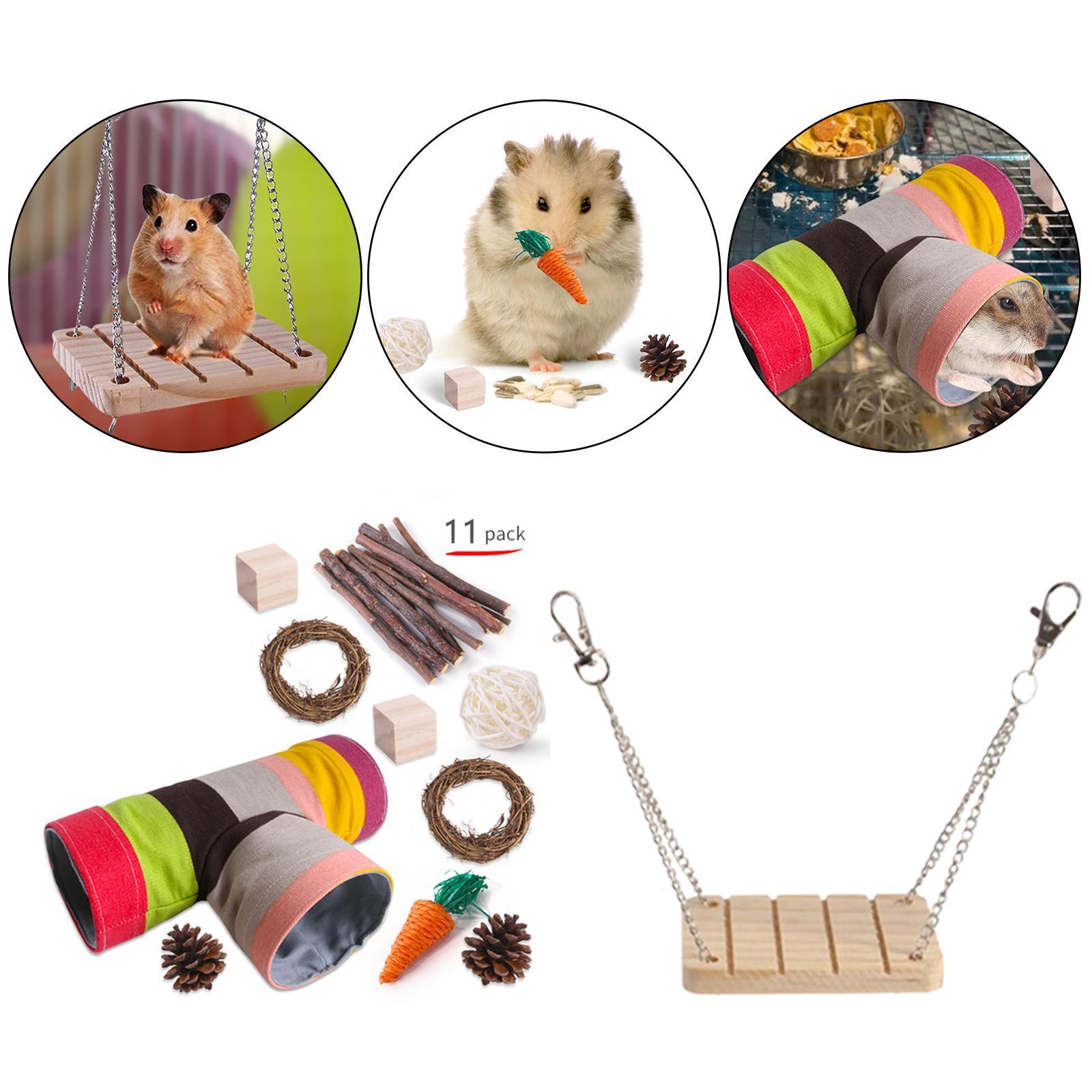 Hamster Chew Toys for Teeth, Natural Wood Swing Exercise Woven Ball Molar Toys for Rabbit Bunny Chinchilla Guinea Pig Gerbils Groundhog Squirrels