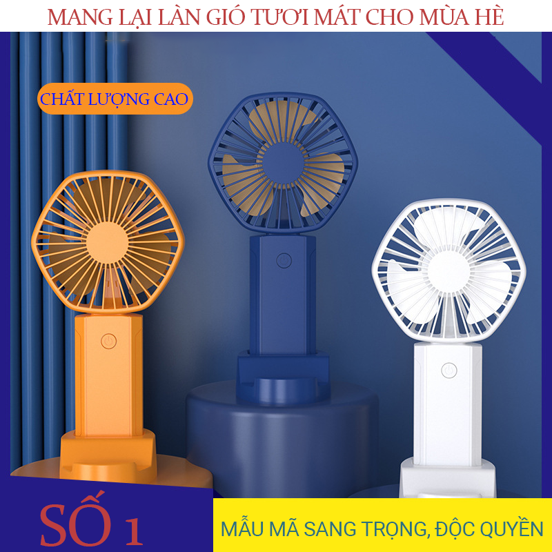 Quạt Cầm Tay Mini Tích Điện Teement , Có Giá Đở Điện Thoại, Sạc USB Di Động Tiện Lợi, Phiên Bản Nâng Cấp - Hàng Chính Hãng
