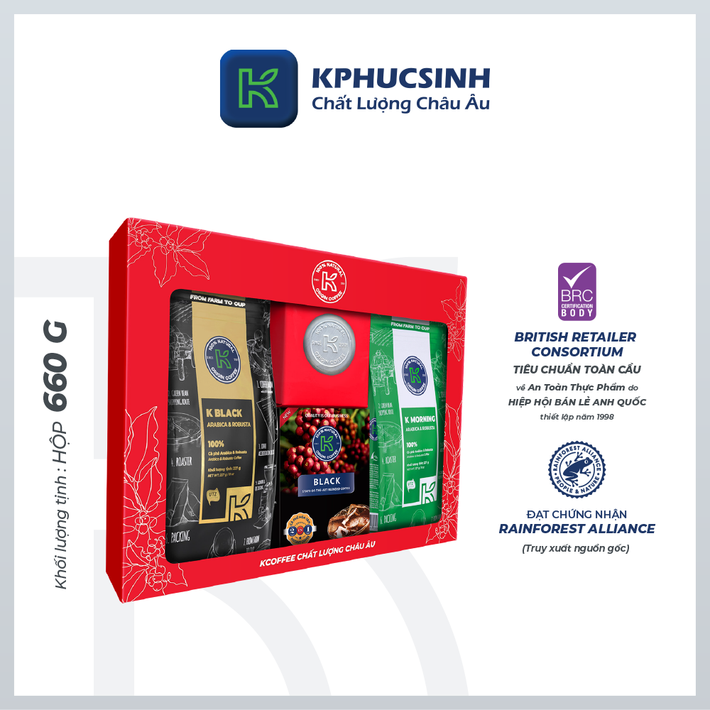 Hộp Quà Cà Phê K Coffee Love Box 1 - cà phê rang xay Robusta Arabica và cà phê hoà tan đậm vị
