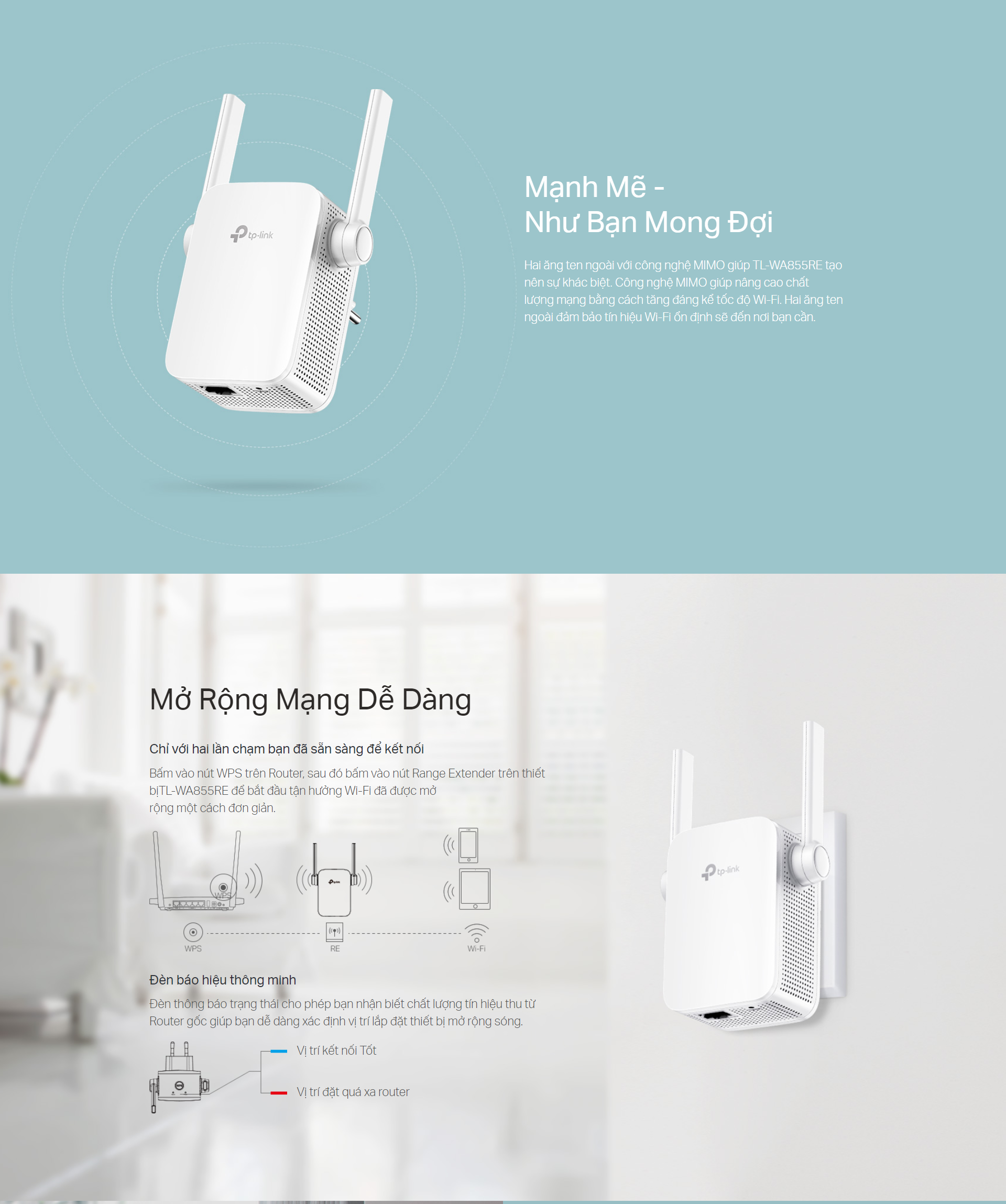 Bộ Kích Sóng Wifi Repeater 300Mbps TP-Link TL-WA855RE -  Hàng Chính Hãng