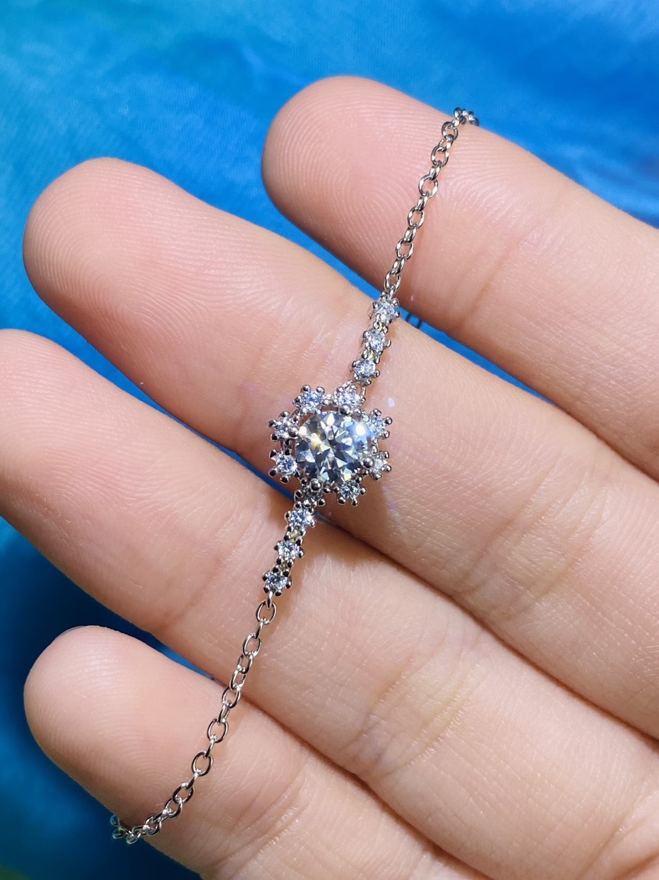 Lắc tay Bạc 925 xi Kim viên chủ Kim Cương nhân tạo Moissanite hạt 1.0 carat - S10.9.7.6