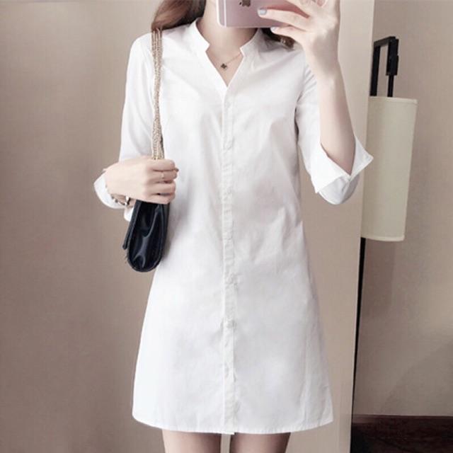 Áo sơ mi dáng dài chữ V nhập Quảng Châu