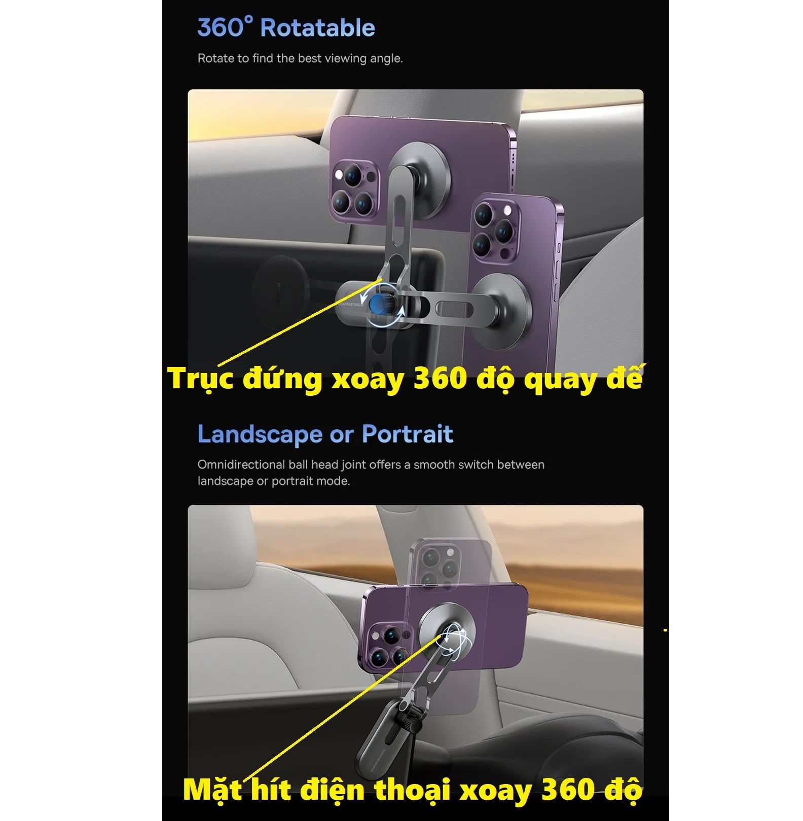 Giá đỡ điện thoại hít nam châm dạng gập dán màn hình trên ô tô Tesla Baseus T-Space BS-TS006 _ Hàng chính hãng