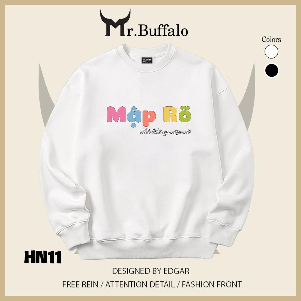 Áo sweater thu đông form rộng in hình hài hước "Content creator" Mr.buffalo - [HN08] Áo Trắng