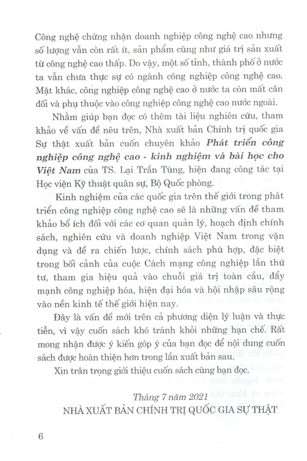 Phát Triển Công Nghiệp Công Nghệ Cao - Kinh Nghiệm Và Bài Học Cho Việt Nam (Sách tham khảo)