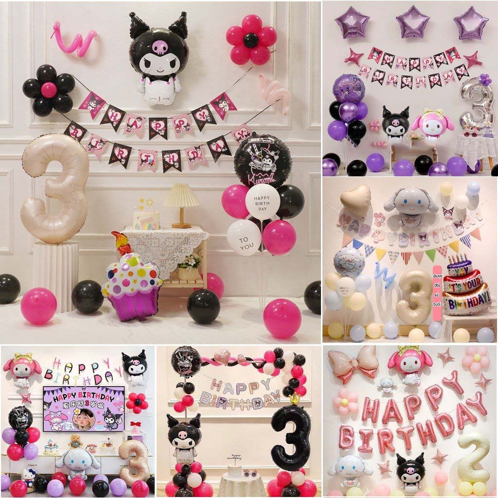 [KÈM QUÀ TẶNG-GIAO HỎA TỐC]Set bóng trang trí sinh nhật chủ đề hoạt hình Kuromi Sanrio đủ mẫu cho bé