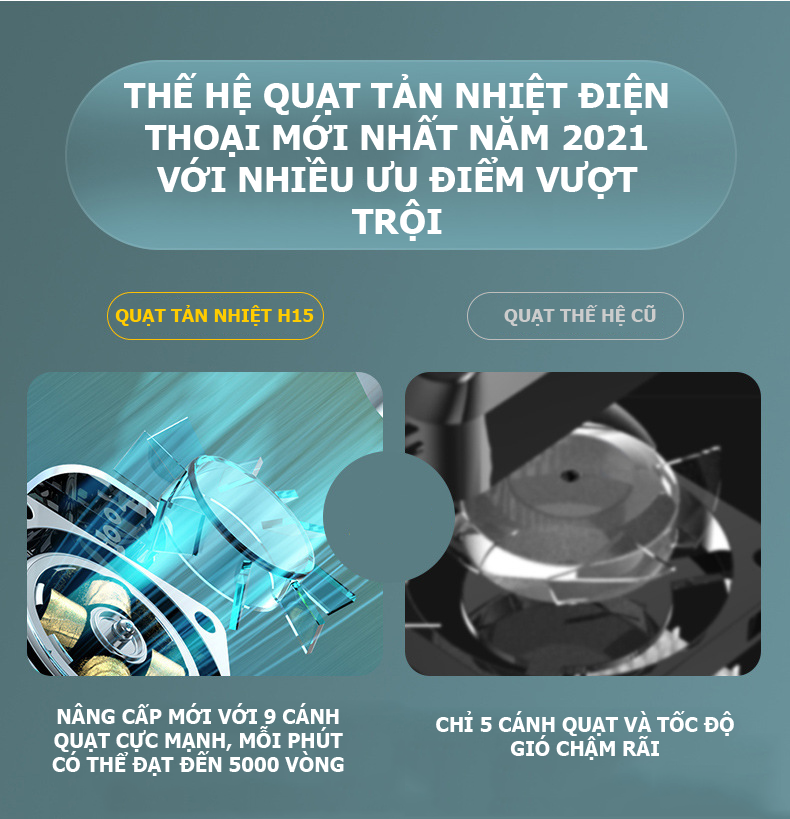 Quạt tản nhiệt H15 dành cho điện thoại, tản nhiệt cực nhanh, cực mát