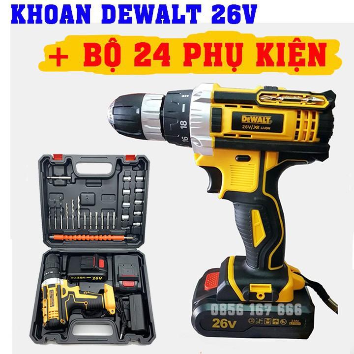 Khoan DEWALT 26v kèm Bộ Dụng Cụ 24 Chi Tiết - CÓ BÚA - Tặng mũi khoan