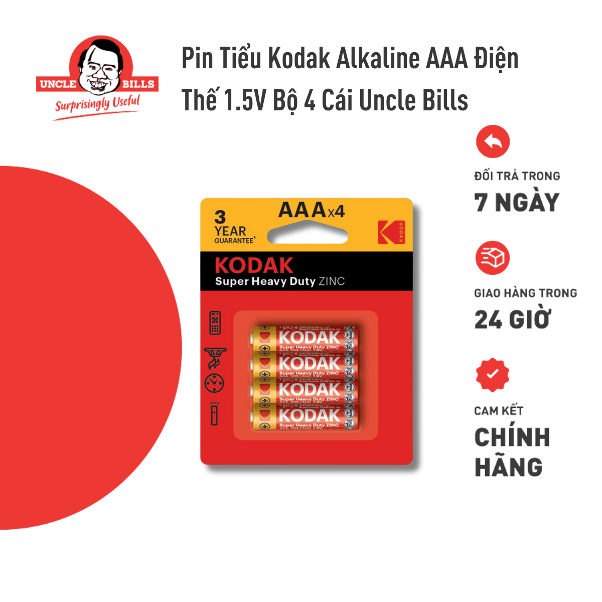 Bộ 4 Pin tiểu Kodak Alkaline AAA điện thế 1.5V Uncle Bills IB0120