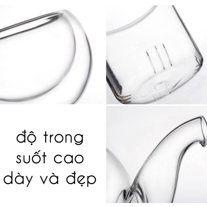 Bộ Ấm Trà thủy tinh 6 Tách Trà Thuỷ Tinh 2 lớp Cao Cấp ấm 600ml chịu nhiệt kèm đế nến tặng nến - Hàng chính hãng