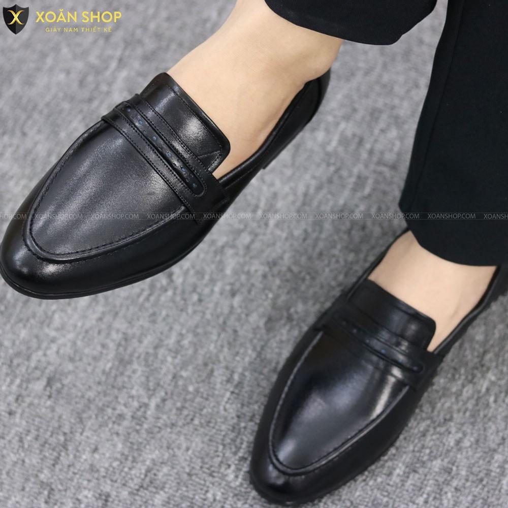 - GIÀY LƯỜI NAM DA Pu 100%, ĐAI CHẤM, ĐẾ CAO SU ĐÚC KHÂU CHẮC CHẮN - MÃ X084 ĐEN
