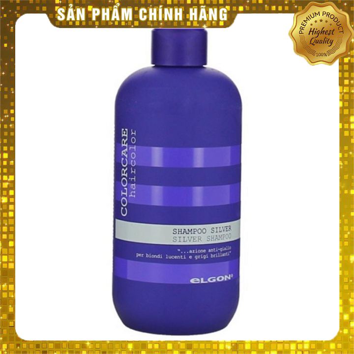 Dầu gội tím khử ánh vàng cho tóc trắng bạch kim Elgon Silver Colorcare Silver shampoo Italy 300ml