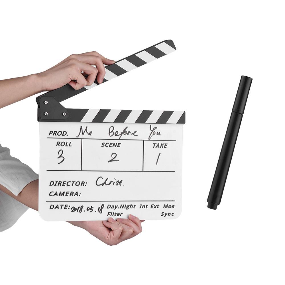 Xóa khô Acrylic Director Film Clapboard Movie TV Cut Action Scene Clapper Board Slate with Marker Pen, Color Stick