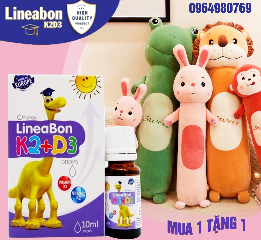 ( Tặng gối ôm cho bé ) Vitamin D3K2 Lineabon tăng chiều cao tốt đa cho bé