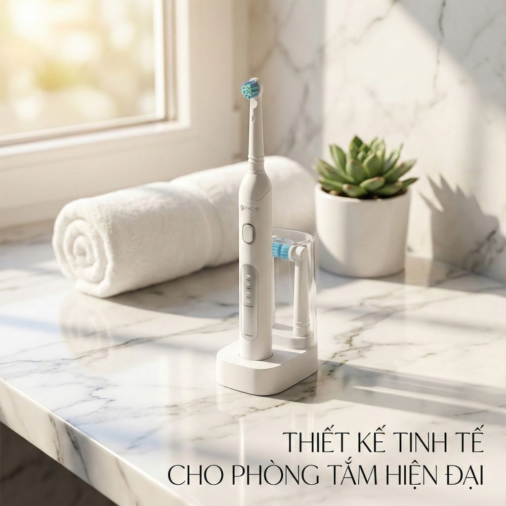 Bàn chải điện đầu xoay tròn Kachi MK361 kèm đế sạc không dây và 2 đầu bàn chải