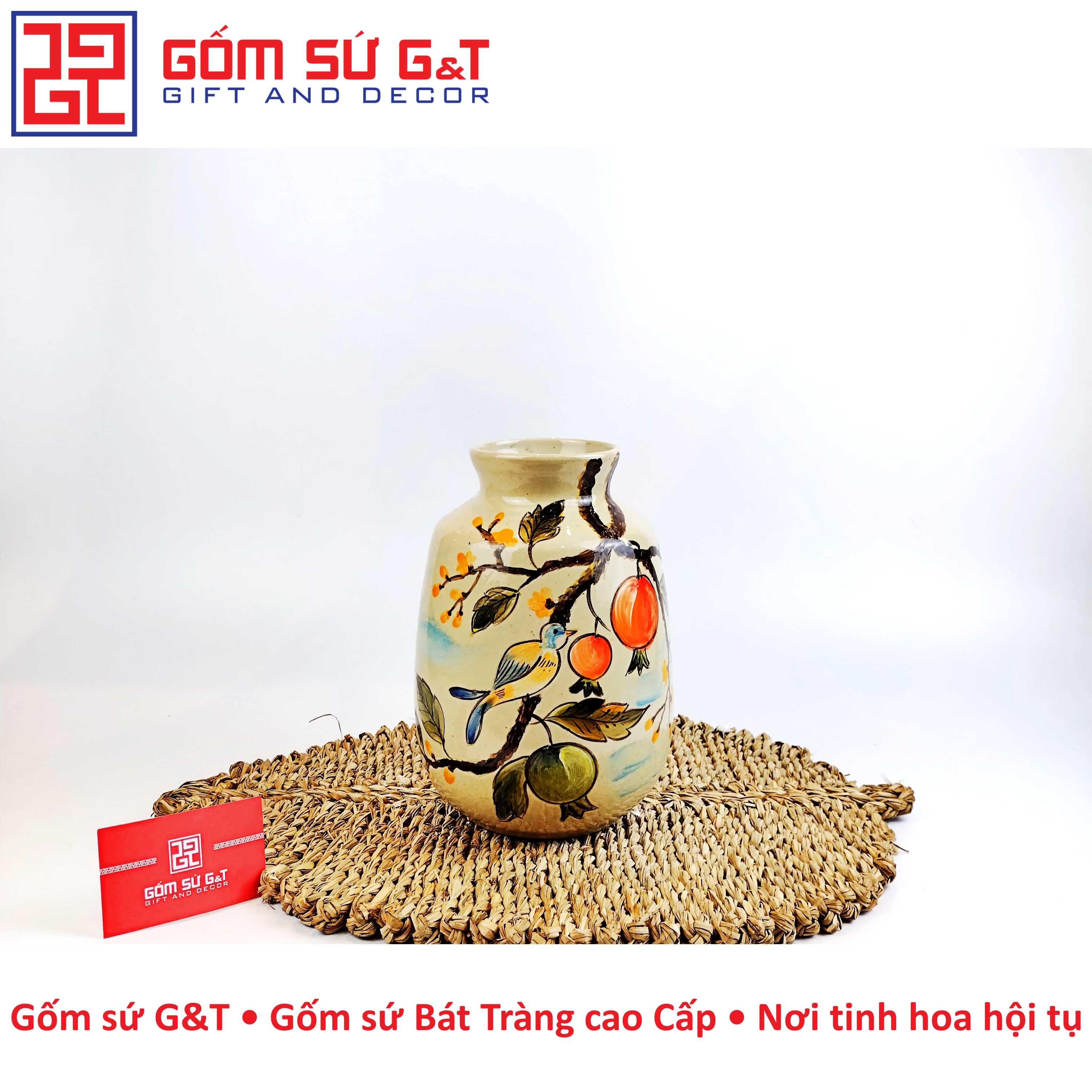 Lọ hoa dáng vai vuông vẽ lưu kê Gốm Sứ G&amp;T