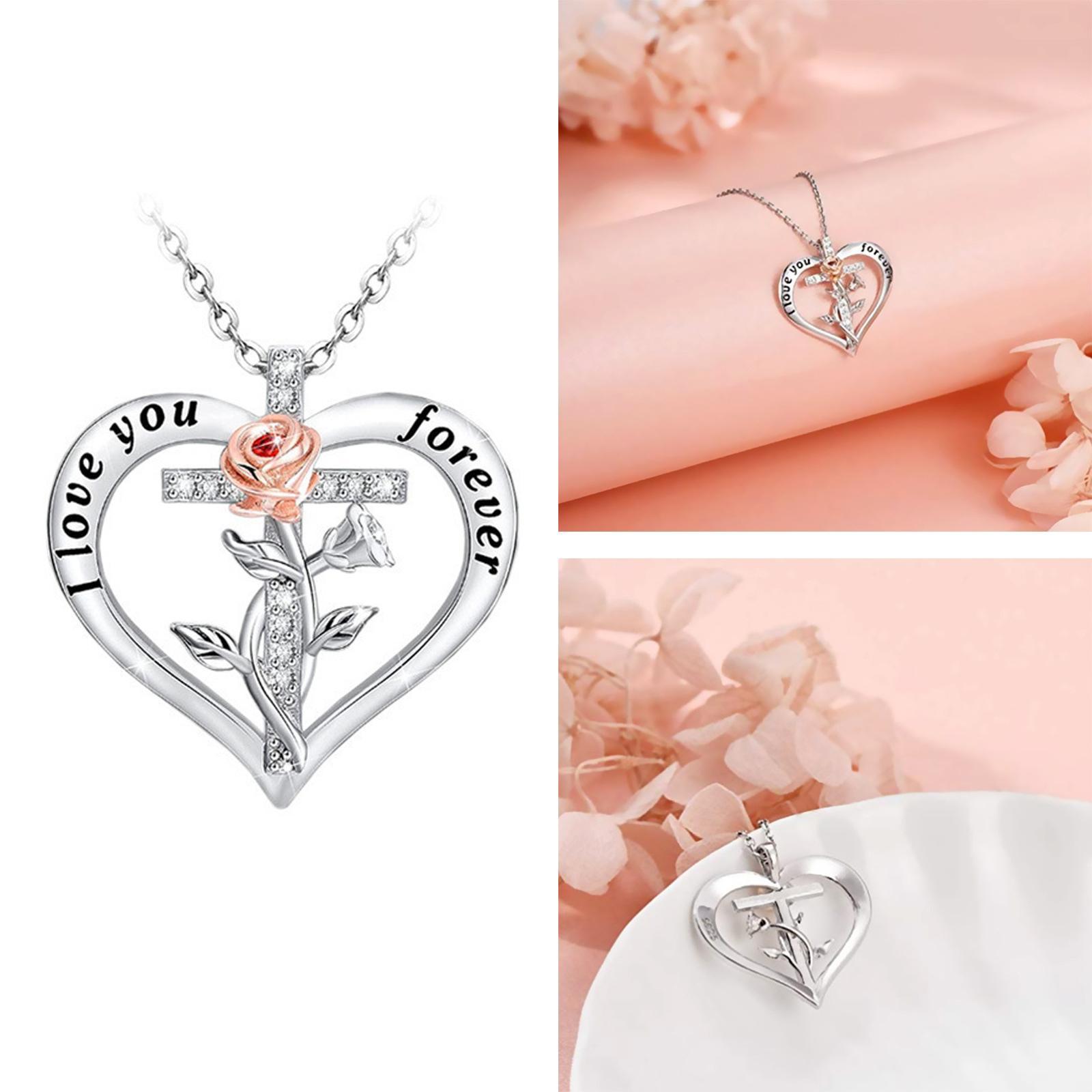 Alloy Heart Pendant Necklace Rose Flower Cross Valentines Day Birthday Gifts