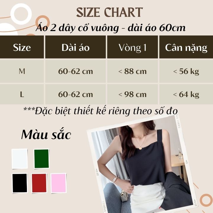 Áo lụa 2 dây cổ vuông mặc trong vest, blazer vải lụa latin cao cấp thoáng mát