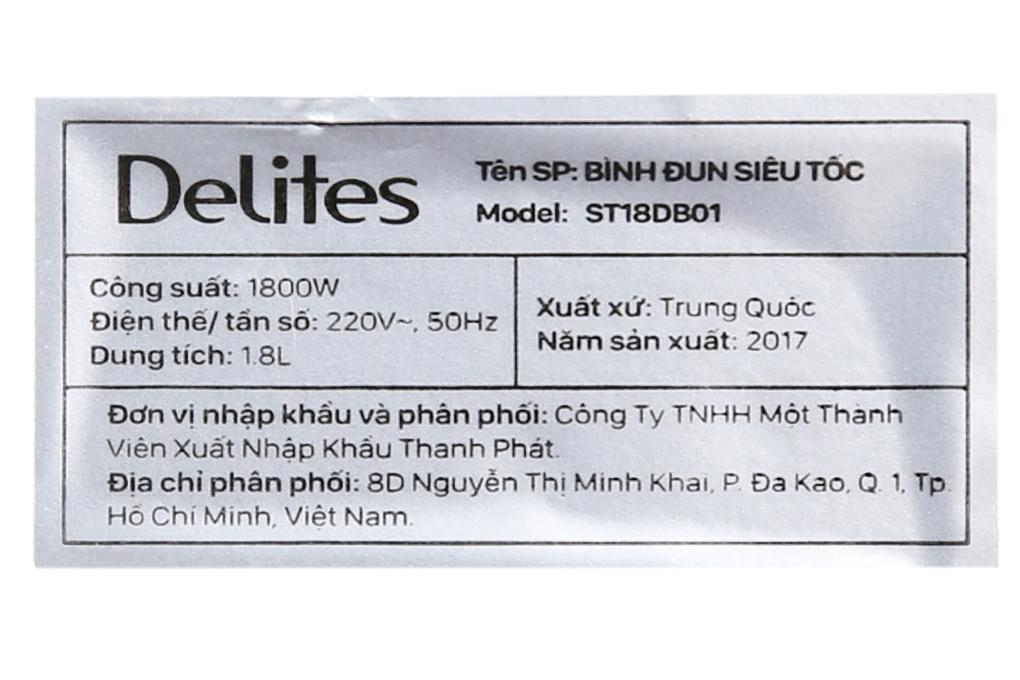 Bình siêu tốc Delites 1.8 lít ST18DB01 - Hàng chính hãng