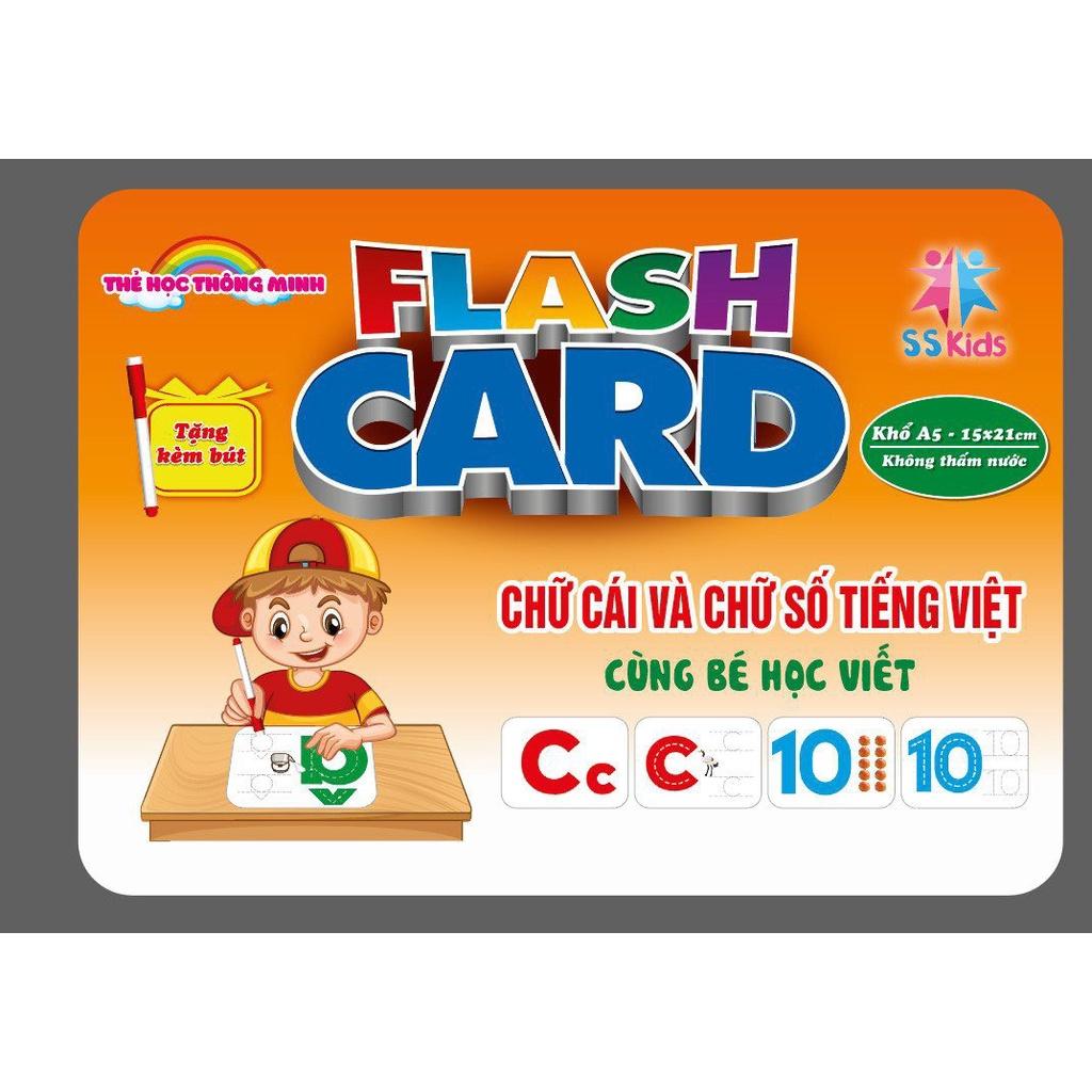 Bộ Thẻ Học Chữ Số Chữ Cái Thông Minh Tập Viết Xóa Được Khổ To A5