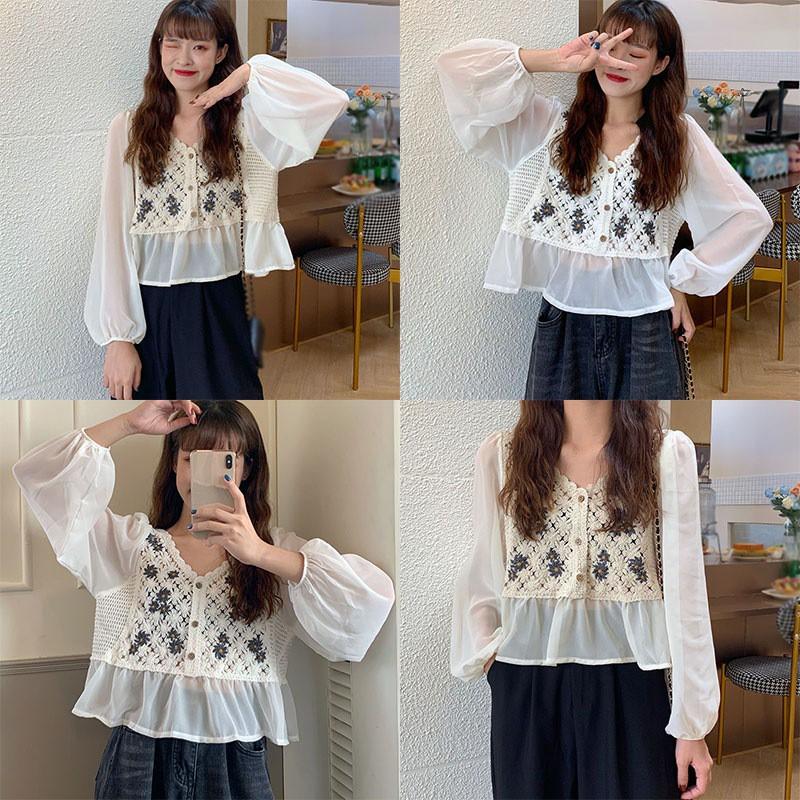 Áo kiểu vải voan tay dài xinh xắn thanh lịch dành cho nữ