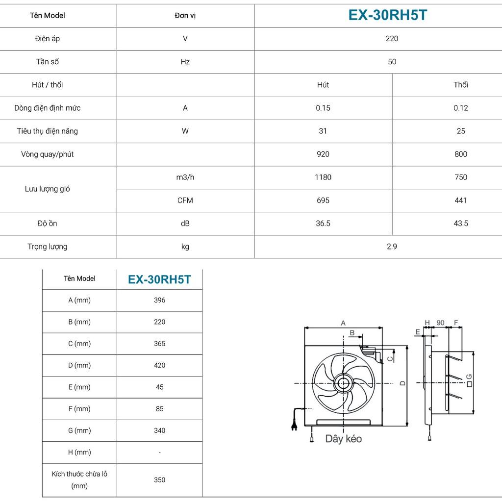 Quạt thông gió 2 chiều không lưới Mitsubishi EX-30RH5T 31W Made in ThaiLand