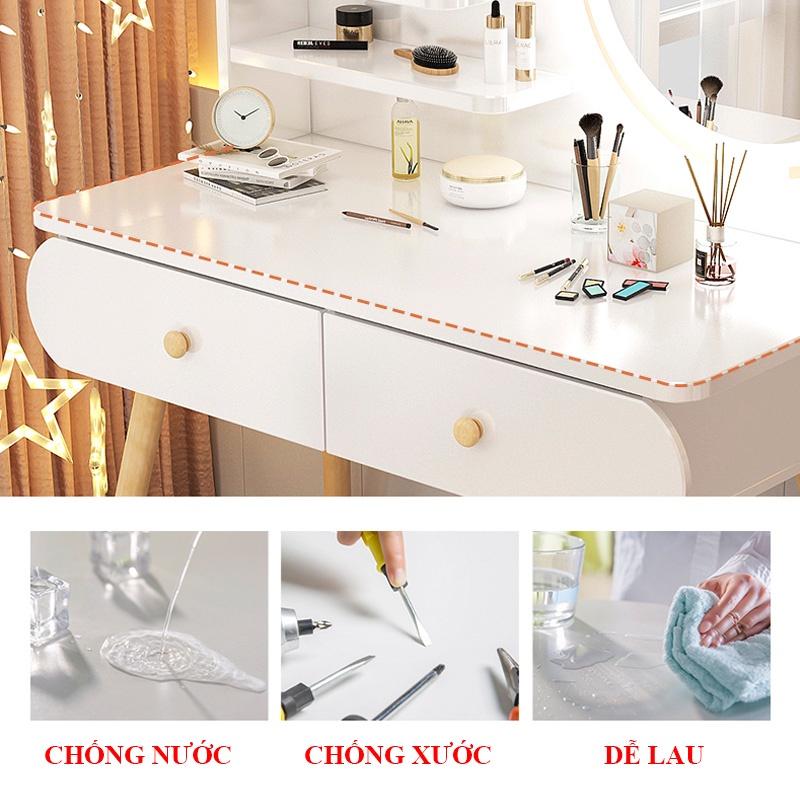 Bàn trang điểm đẹp HOLI (AK02) thông minh có đèn LED, 2 ngăn kéo, decor Phong Cách Bắc Âu Chân Gỗ Tự Nhiên